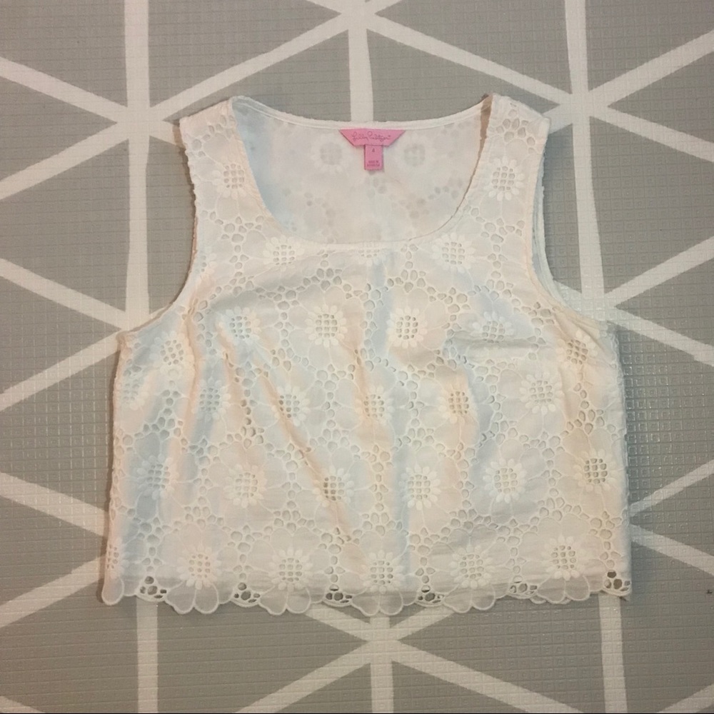 White eyelet lux crop top